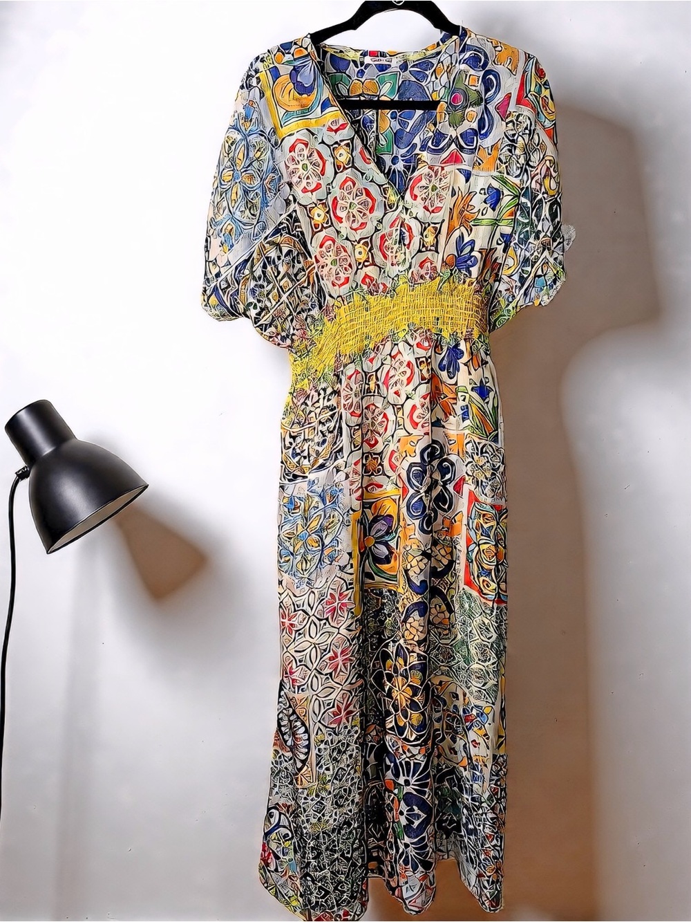 Johnny Was Like New Womens Maxi Dress with cinched yellow waist, so colorful💙 - Picture 2 of 15